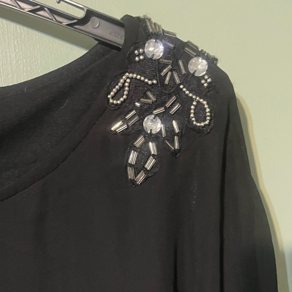 karin stevens Black Asymmetric Midi Dress with Draped Overlay - Picture 3 of 5